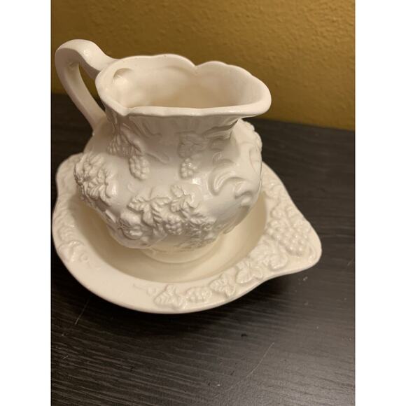 Vintage Lefton China 3D Floral Pitcher Basin Bisque Mini Porcelain 3.0” Japan‎ - Picture 2 of 10